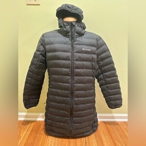 Women’s Columbia Long Hooded Black Puffer Jacket Size XL